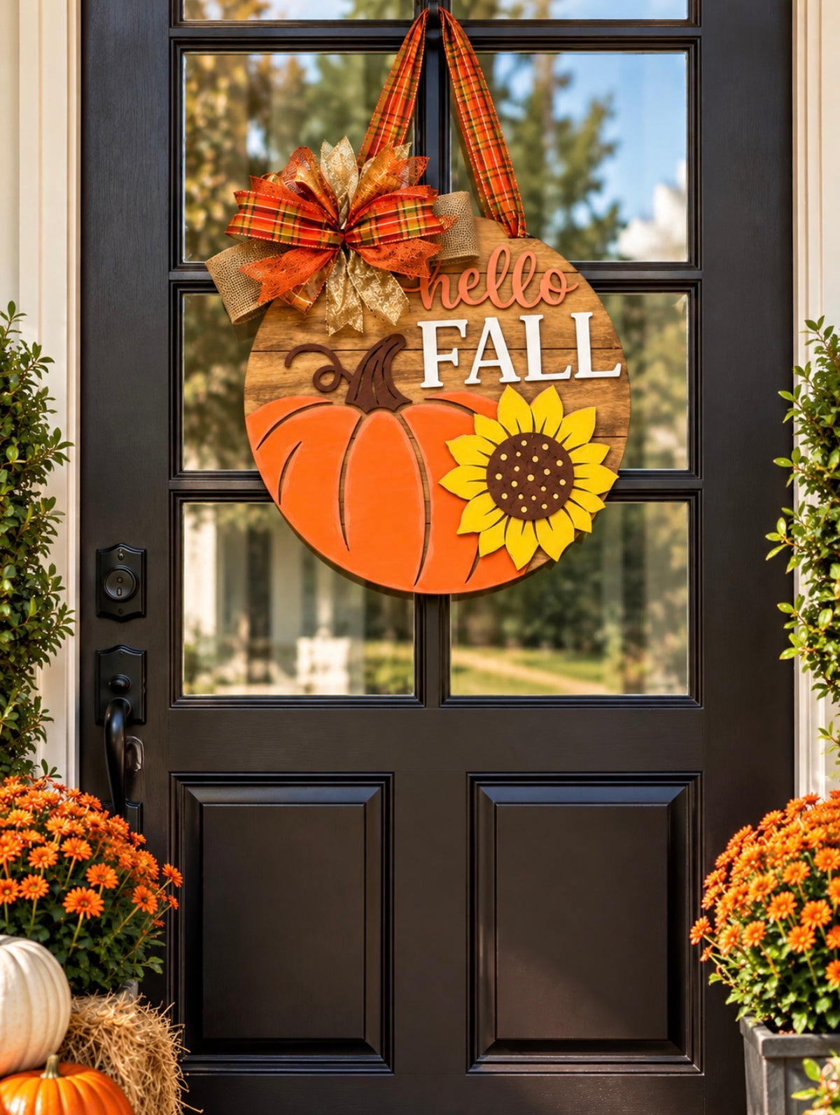 Hello Fall Pumpkin & Sunflower Door Hanger