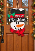 Merry Christmas Snowman Wooden Door Hanger