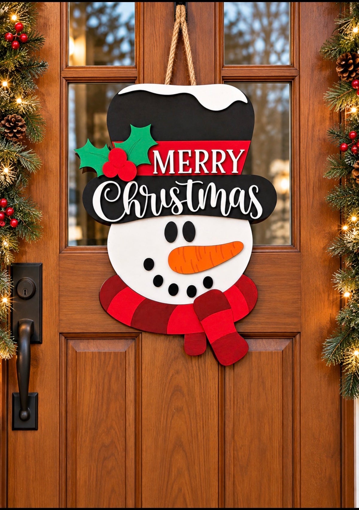 Merry Christmas Snowman Wooden Door Hanger