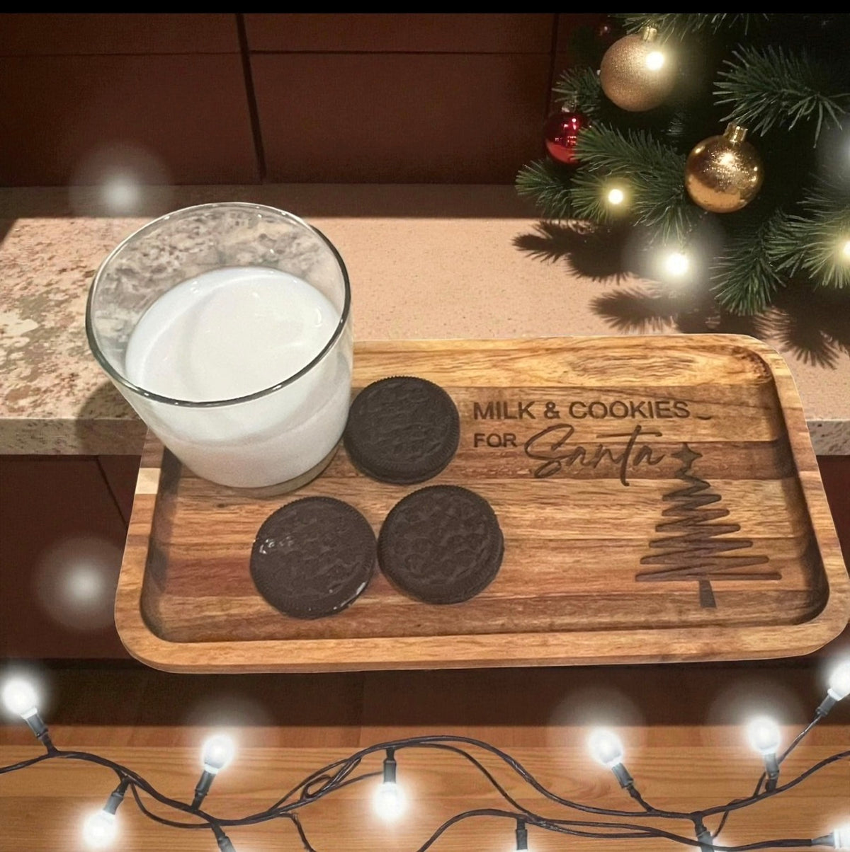 Milk & Cookies for Santa Wooden Christmas Eve Tray