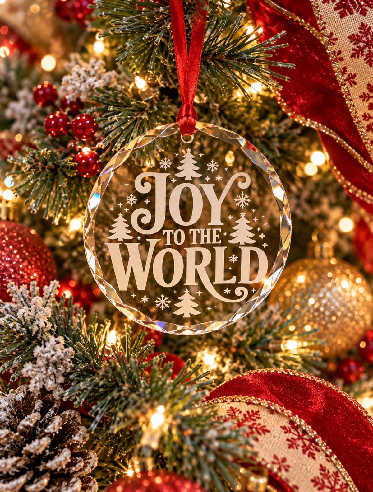 Joy to the World Beveled Crystal Christmas Ornament