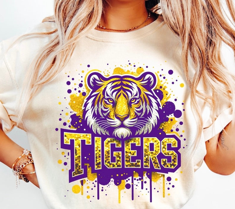 Tigers Purple/Gold Drip Tee