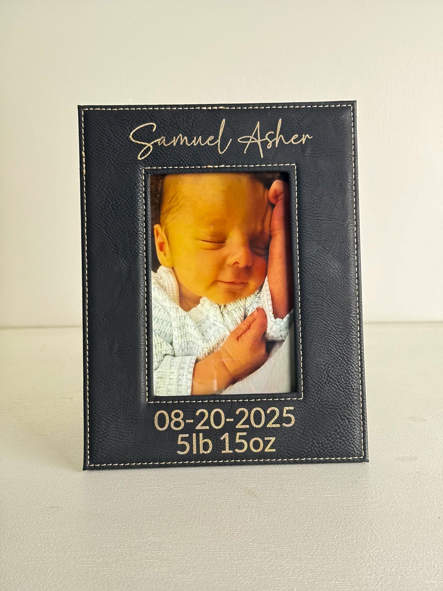 Engraved Black Leatherette Picture Frame