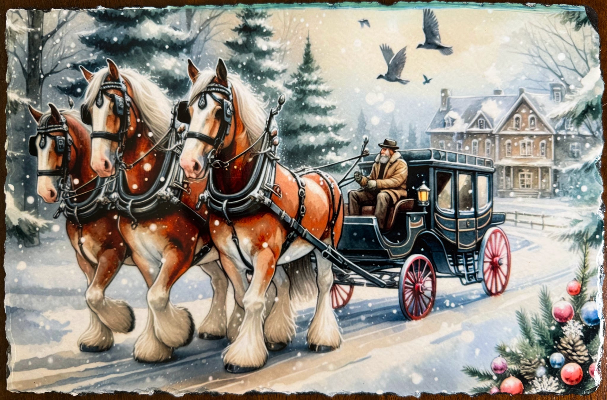 Winter Horse And Carriage Slate